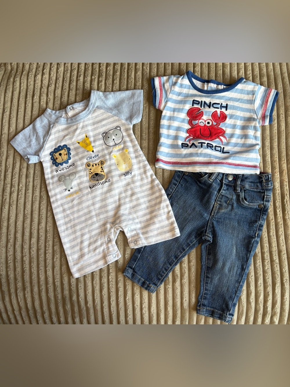 Striped Baby Romper & Crab Tee Set in Blue and White